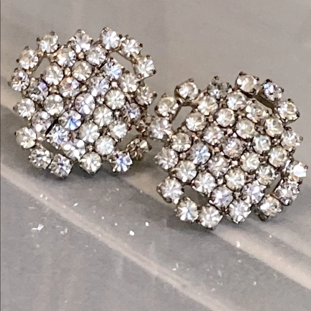 Vintage Clip-On Rhinestone Earrings - Picture 1 of 7
